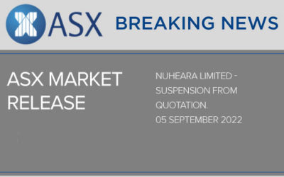 Nuheara Limited (ASX: NUH) – Suspension from Quotation – 05 September 2022