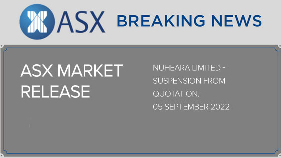 Nuheara Limited (ASX: NUH) – Suspension from Quotation – 05 September 2022