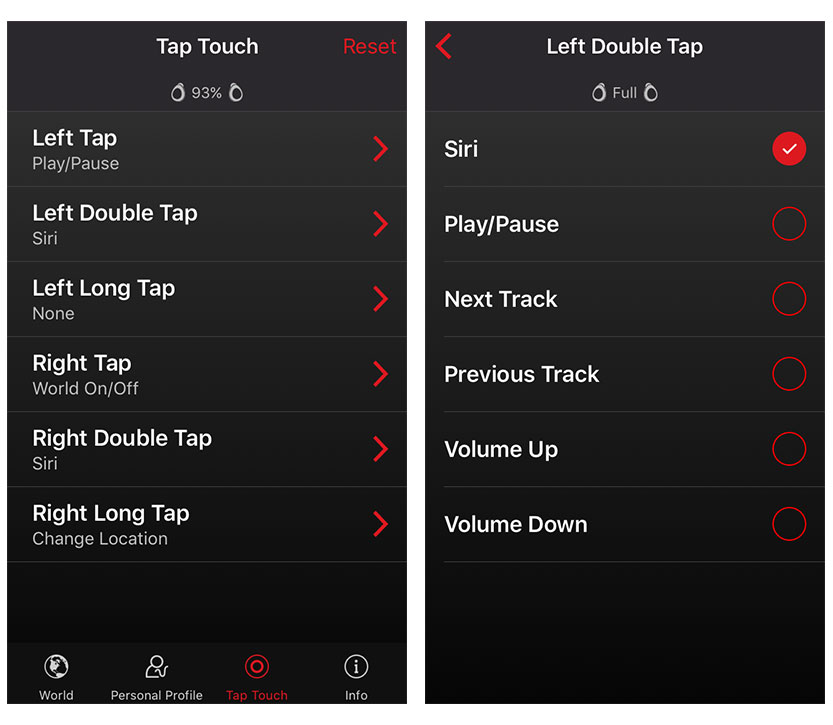 IQbuds tap touch update screenshots