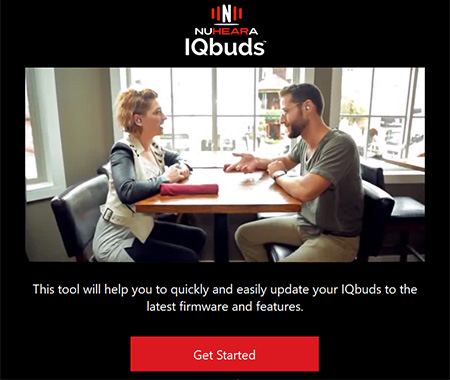 Screenshot of firmware updater application for IQbuds