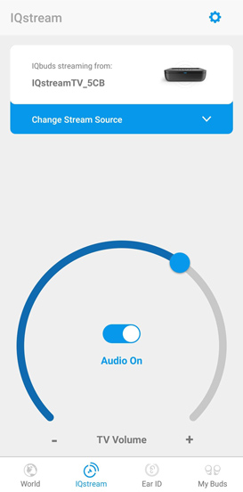 IQstream TV controls through IQbuds app