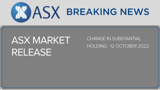 Change in substantial holding – 12 October 2022