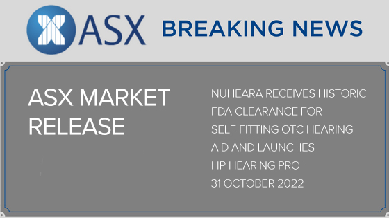 NUHEARA RECEIVES HISTORIC FDA CLEARANCE FOR SELF-FITTING OTC HEARING AID AND LAUNCHES HP HEARING PRO